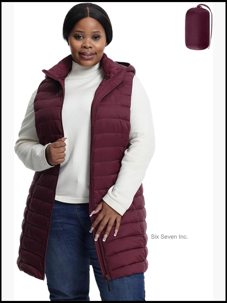 Plus Size Lightweight Packable Quilted Puffer Vest With Hood